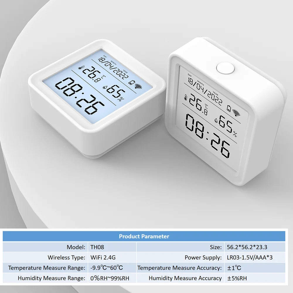 Tuya WiFi Smart Temperature & Humidity Sensor – Backlit Hygrometer & Thermometer, Compatible with Alexa & Google Assistant
