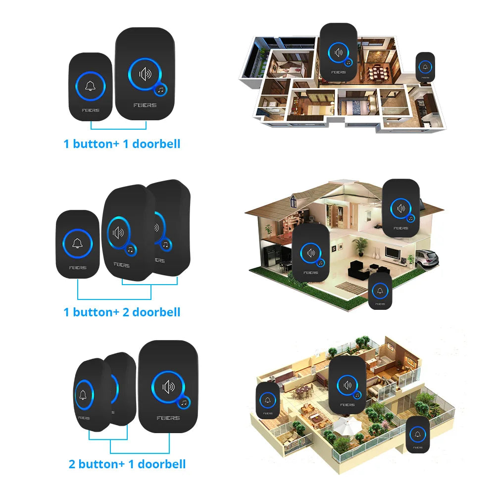 Fuers M557 Long-Range Wireless Doorbell – 433MHz Smart Welcome Chime with 32 Melodies