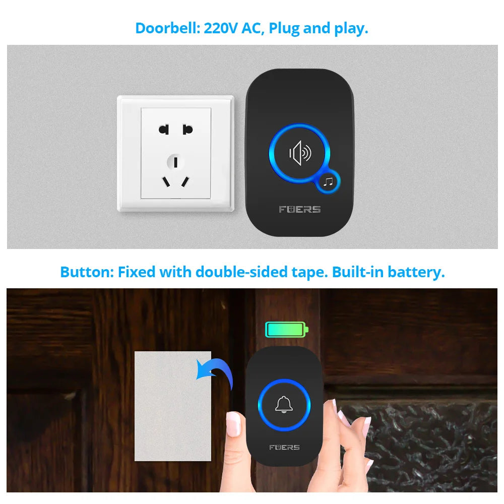 Fuers M557 Long-Range Wireless Doorbell – 433MHz Smart Welcome Chime with 32 Melodies