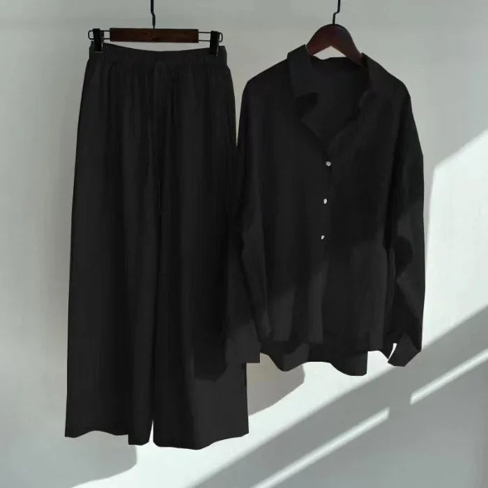 2023 Spring Summer Vintage Cotton Linen Loose Fit Trousers & Shirt Suit