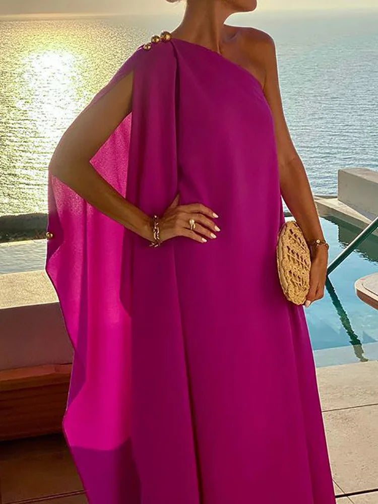 Elegant Patchwork One-Shoulder Maxi Dress