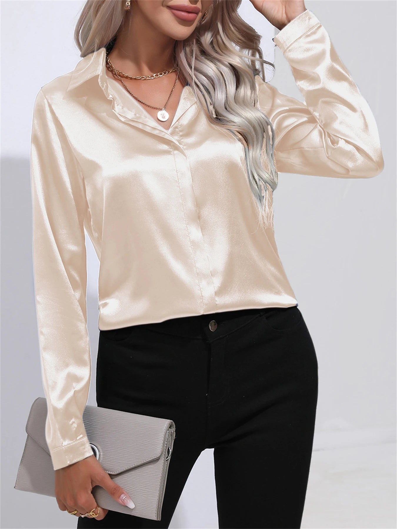 SatinEase One-Button Blouse