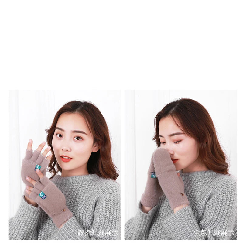 SoftWarm Fingerless Gloves – Plush Winter Mittens for Women, Flip Design for Writing & Outdoor Cold Protection