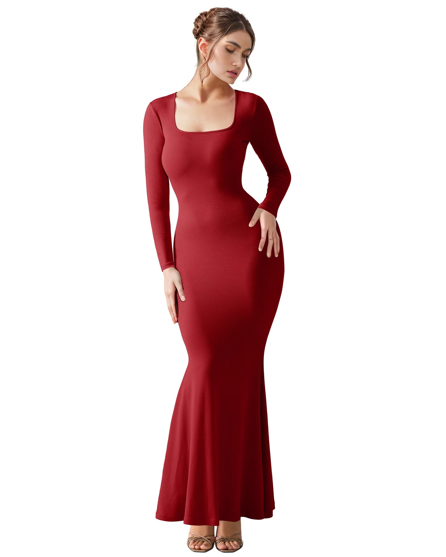 Black Long Sleeve Bodycon Dress – XL Size Stretchy Knit Fashion Party Dress for Women