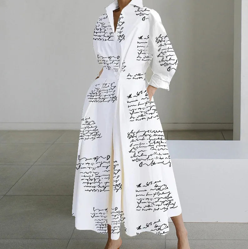 Autumn Long Sleeve Dot Print Maxi Dress – Elegant V-Neck Shirt Party Dress for Women