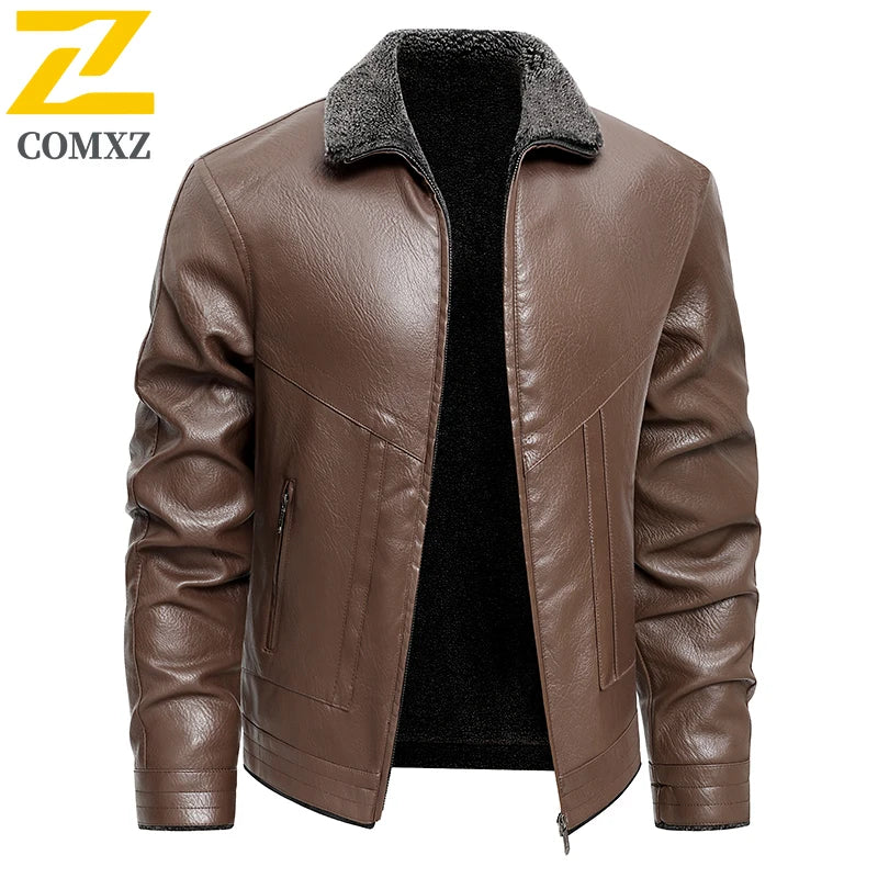 “Men’s Winter PU Motocross Leather Jacket”