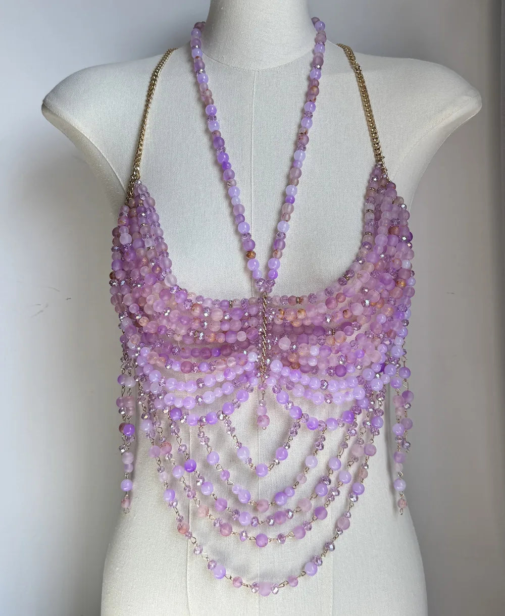 Exaggerated Pearl Beaded Body Chain – Women's Hollow-Out Bustier Camisole for Club & Rave Fashion