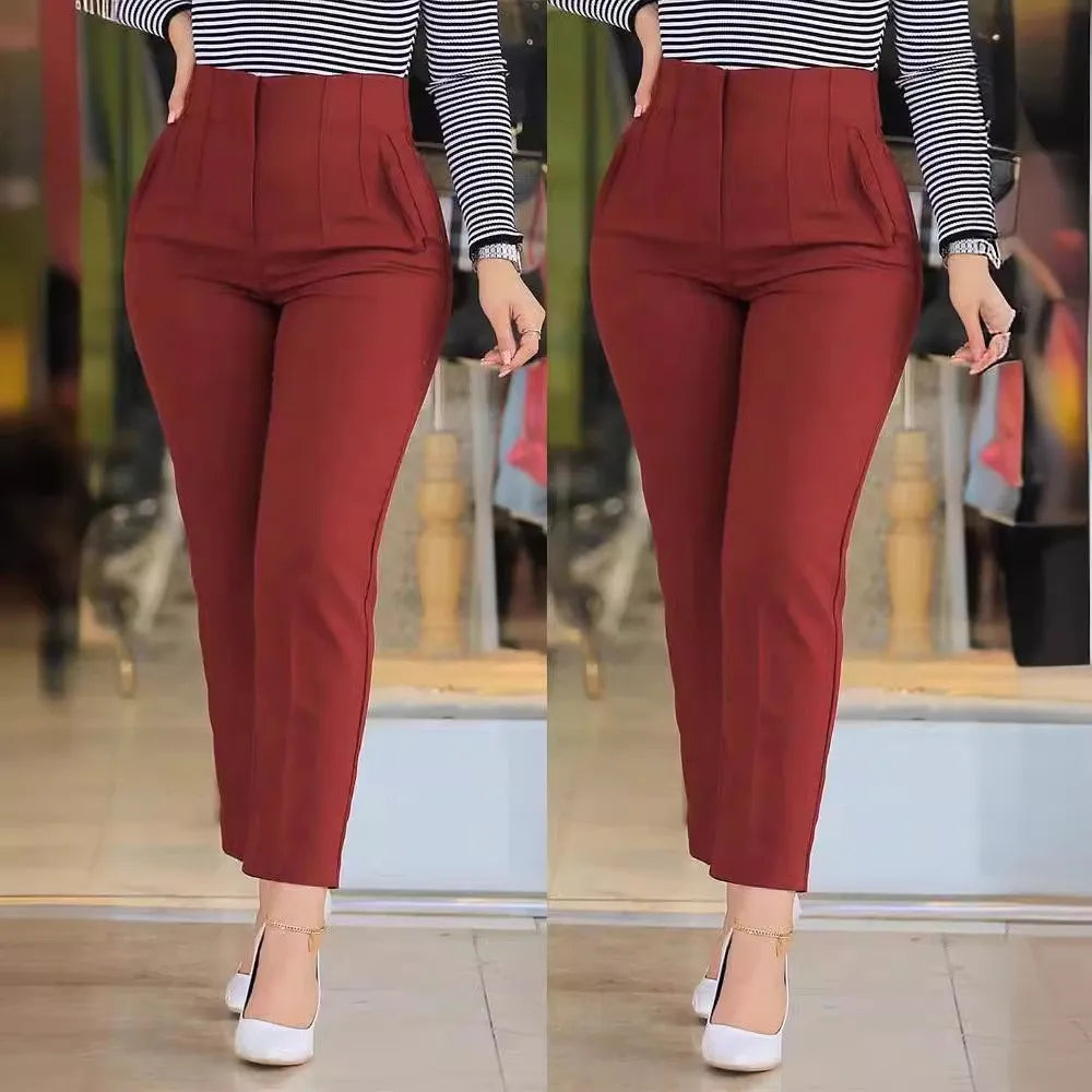 Elegant High-Waist Cropped Slim Office Pants