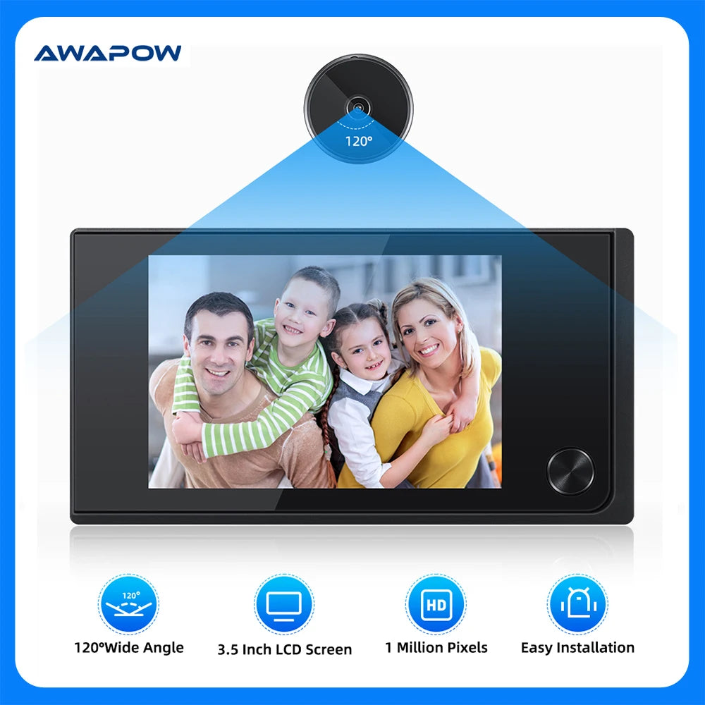 Awapow 3.5 Inch Digital Doorbell Viewer – 120° LCD, 2MP HD Camera, Outdoor Monitor