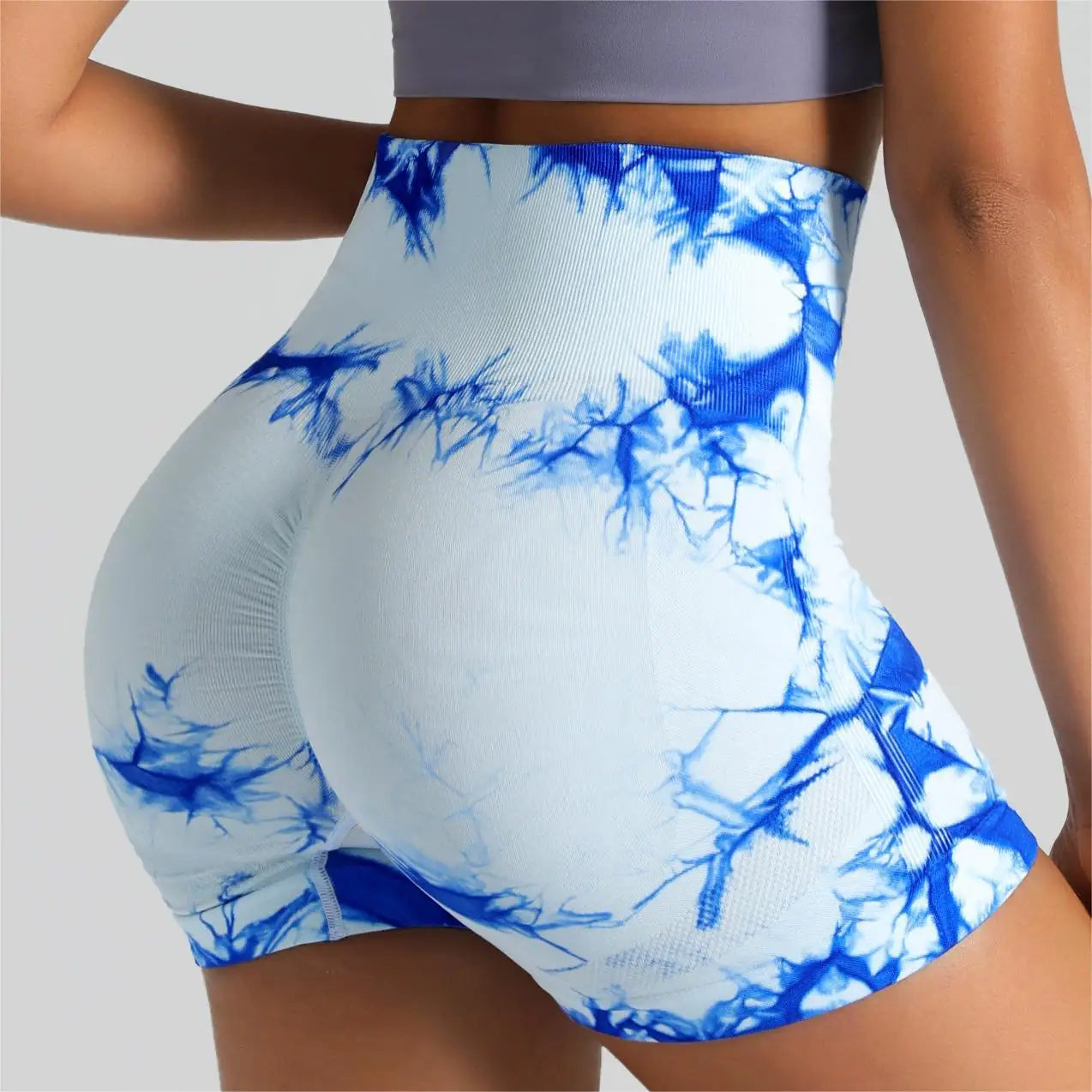 Seamless Tie-Dye High-Waist Shorts – Women's Push-Up Tummy Control Gym & Yoga Shorts