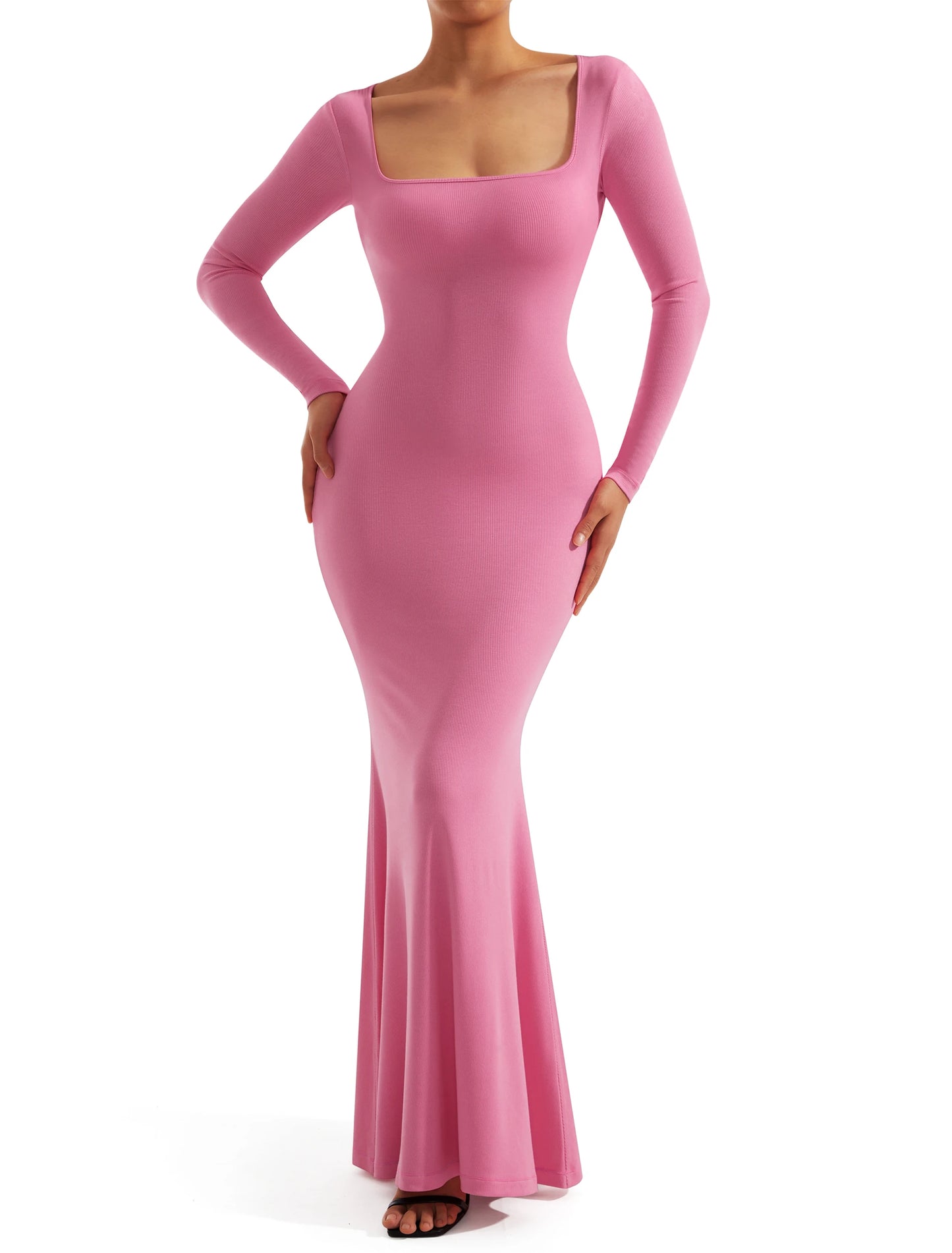 Black Long Sleeve Bodycon Dress – XL Size Stretchy Knit Fashion Party Dress for Women