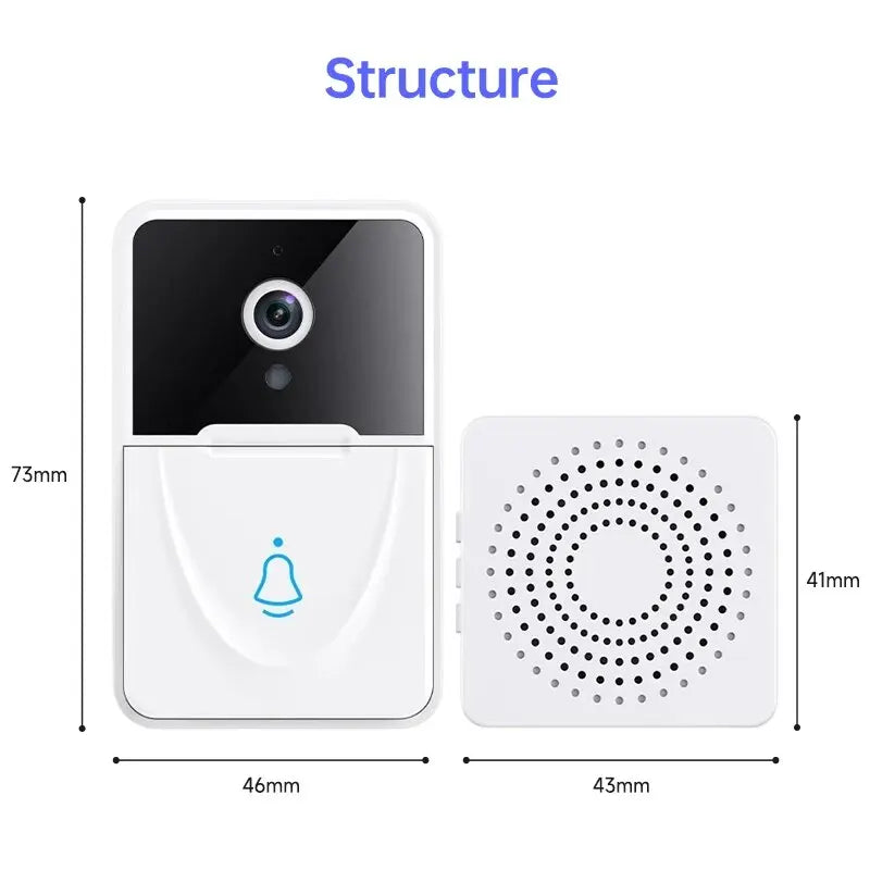 Tuya Smart Wireless Video Doorbell – Rechargeable Battery, HD Camera, PIR Motion Detection