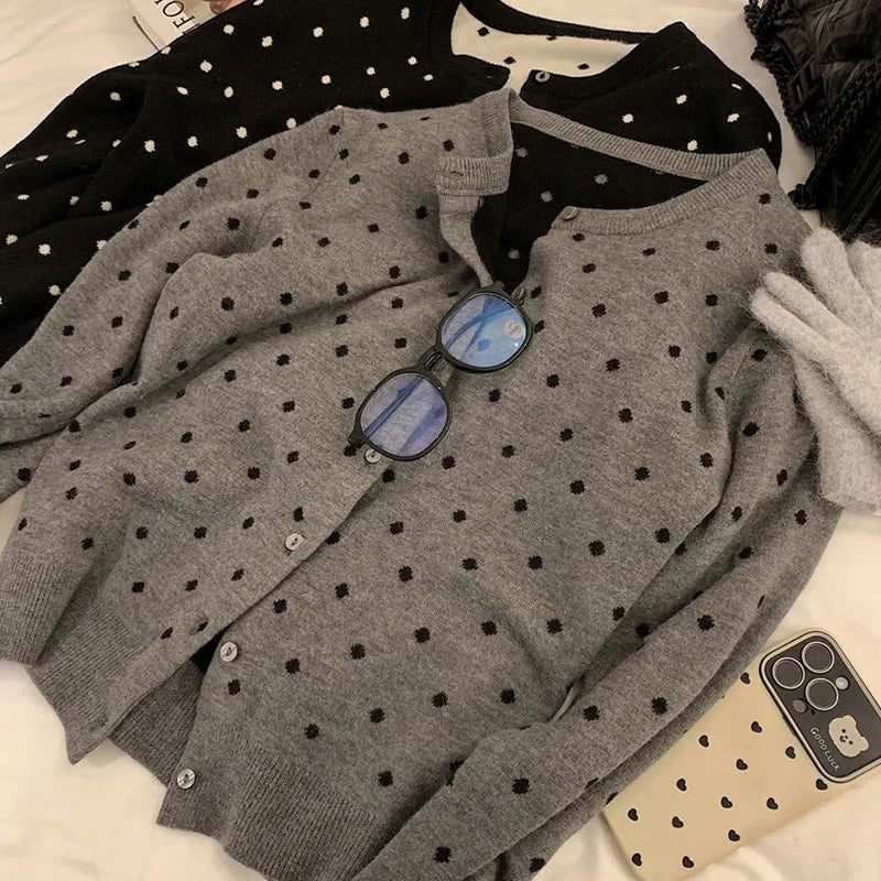 Polka Dot Knitted Layered Cardigan