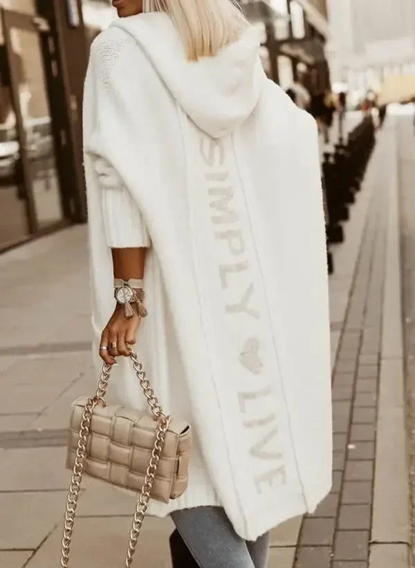 Women's Hooded Cardigan – Casual Long Sleeve Open Coat with Letter Print (Autumn/Winter 2024)