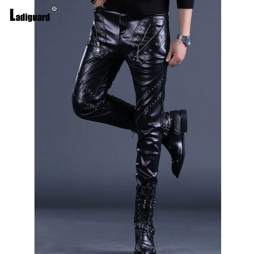 Men’s PU Leather Slim Rock Pants