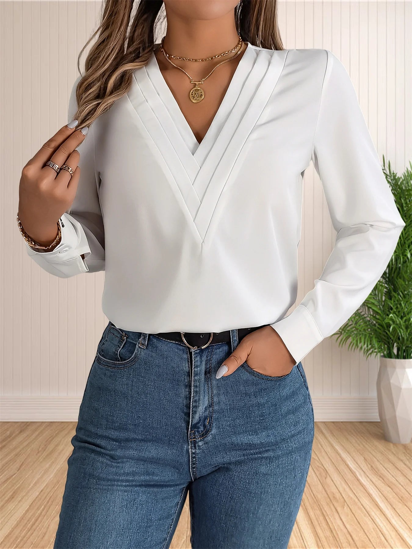 Women’s V-Neck Office Blouse
