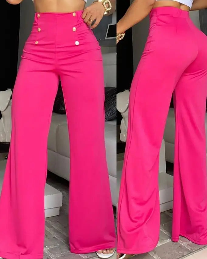 Elegant High-Waist Flared Pants – Women's Wide-Leg Bootcut Trousers for Summer Fashion