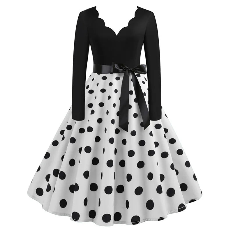 Vintage Polka Dot Dress – Long Sleeve 3XL Party Dress for Women