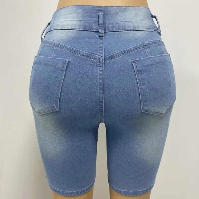 Fashion Solid Slim Butt Lifting Pants Women Elasticity Denim Shorts Casual Slimming Ripped Jeans Temperament Women's Short