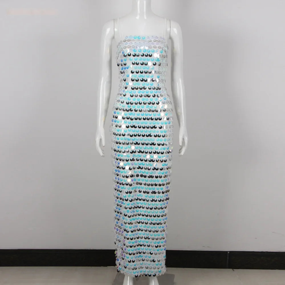 Luxury Sequin Spaghetti Strap Party Dress