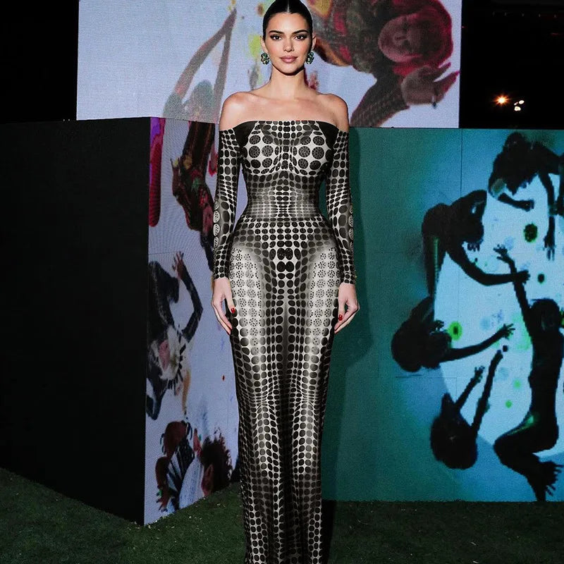 Hugcitar Tie Dye Bodycon Maxi Dress – Sexy Backless Long Sleeve Club Dress for Women