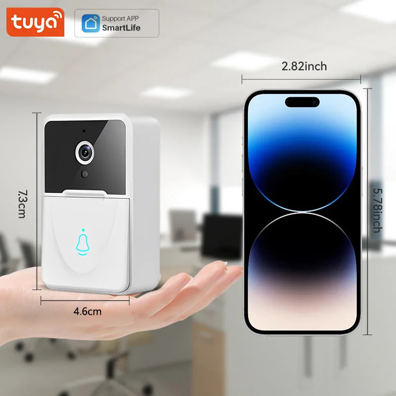 Tuya Smart Wireless Video Doorbell – Rechargeable Battery, HD Camera, PIR Motion Detection