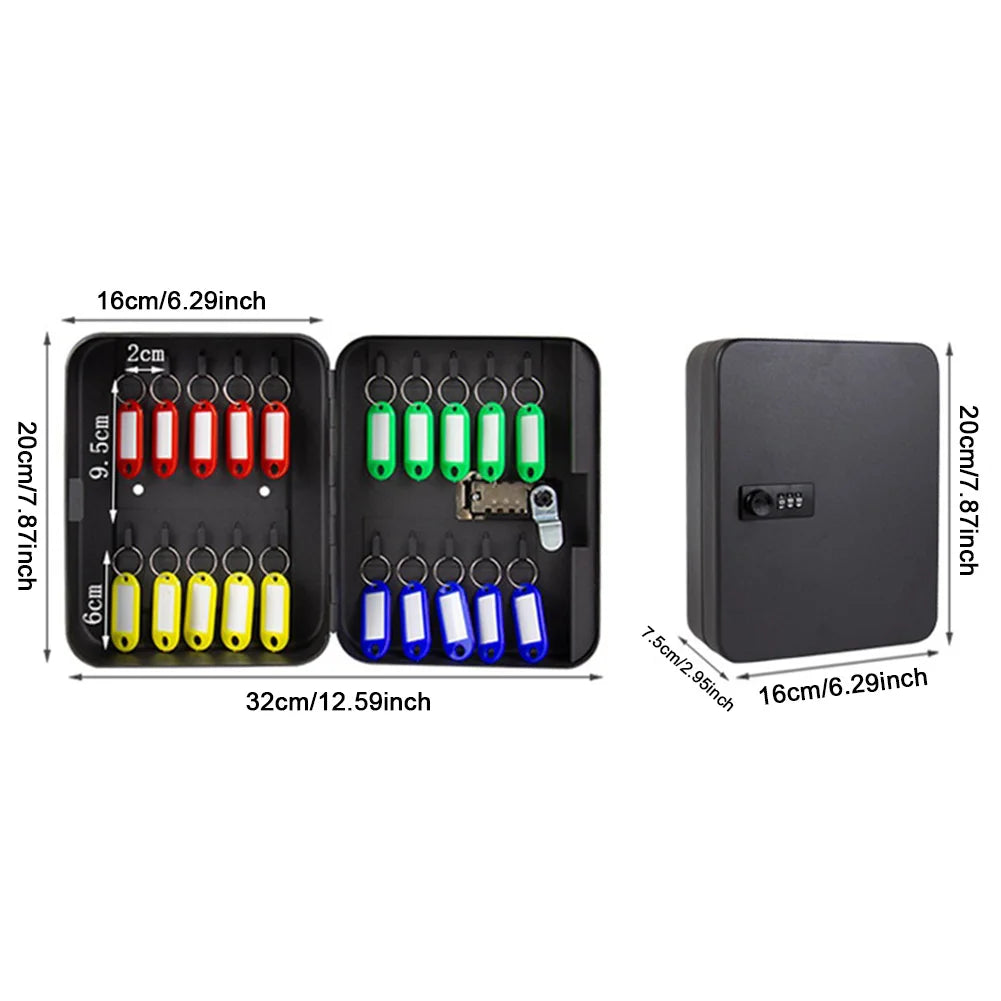 Combination Key Cabinet – 20-Key Hooks Wall Mounted with Key/Code Lock for Secure Key Storage