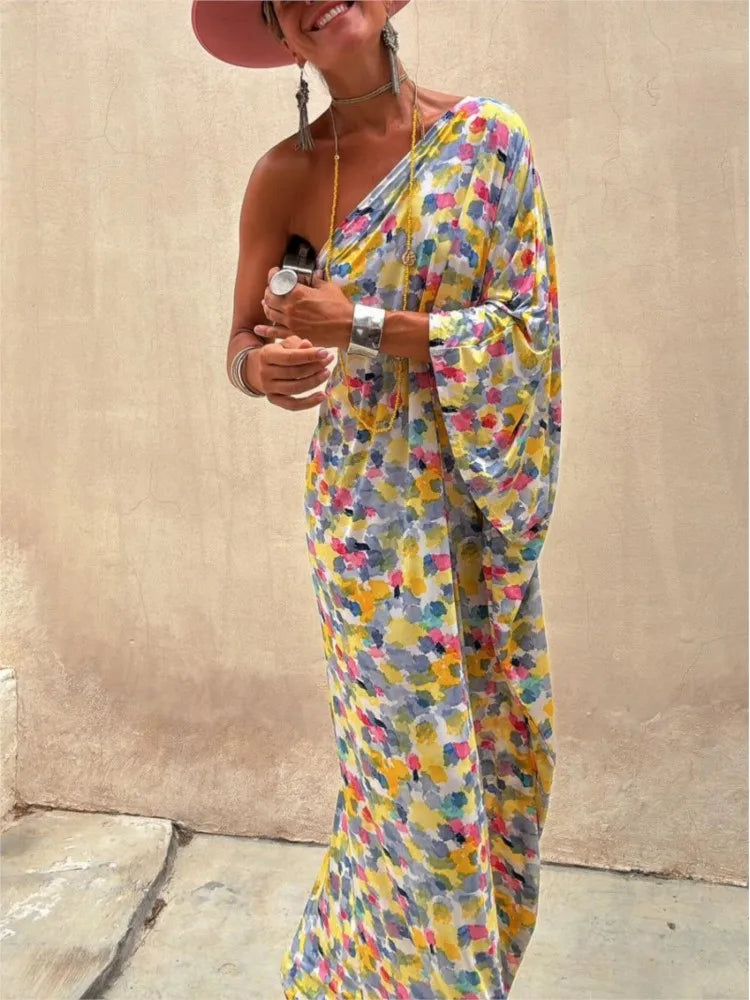 Women’s One-Shoulder Printed Maxi Dress