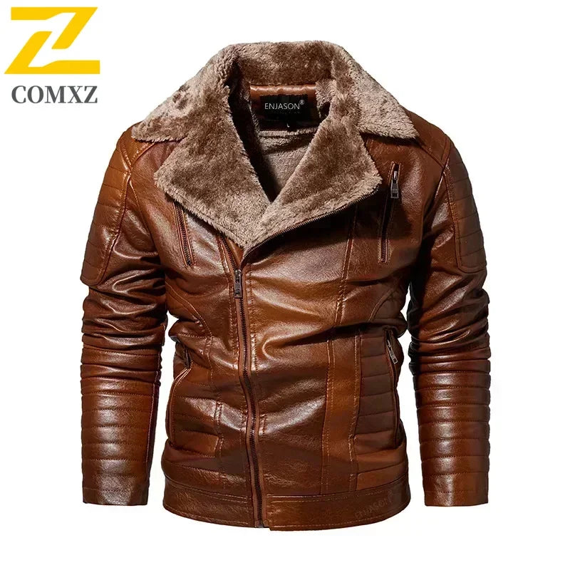“Men’s Winter PU Leather Fur-Collar Jacket”