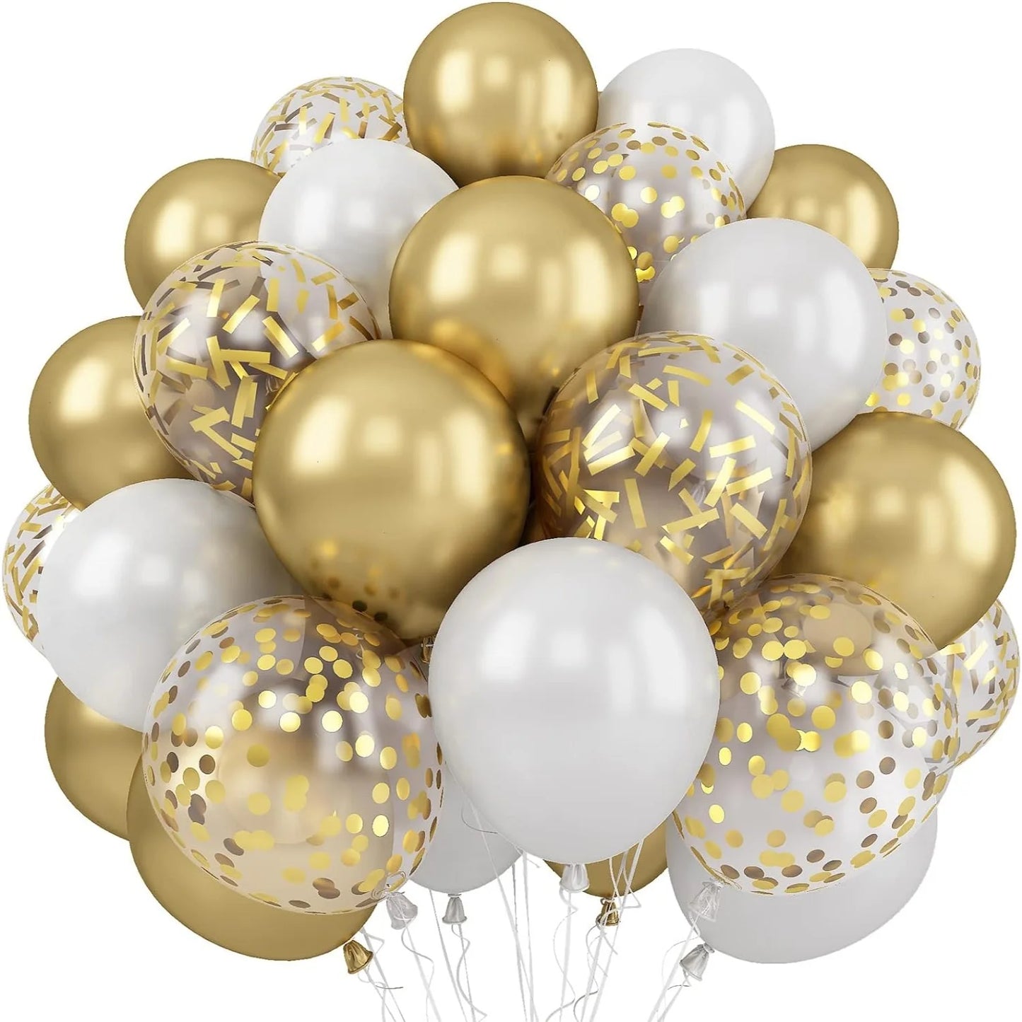 Metallic Gold & Pearl White Balloons – 12" Latex and Confetti Balloons for Party & Wedding Decor 30pcs