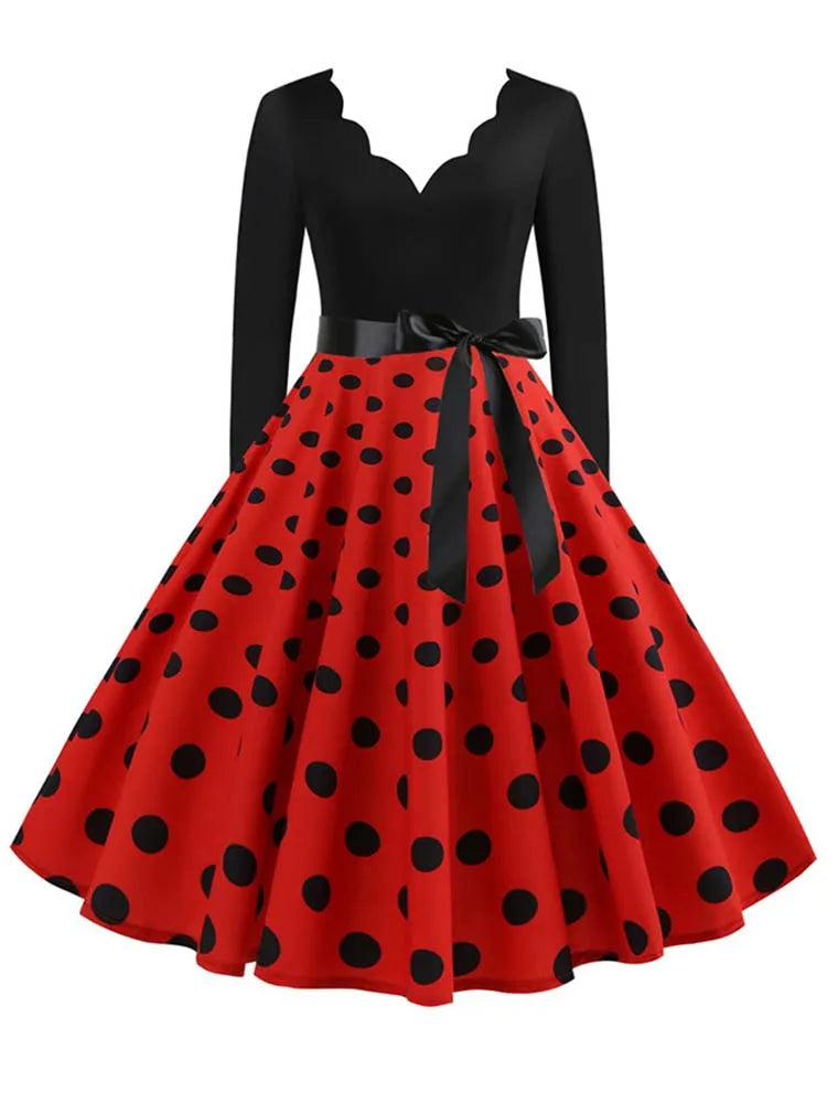 Vintage Polka Dot Dress – Long Sleeve 3XL Party Dress for Women