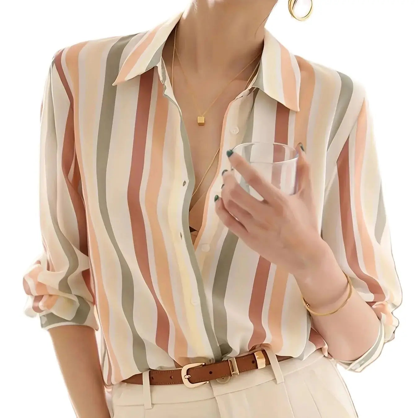 Trendy Printed Button-Down Shirt – Women's Fashion Blouse for Work & Casual Wear in Spring & Autumn