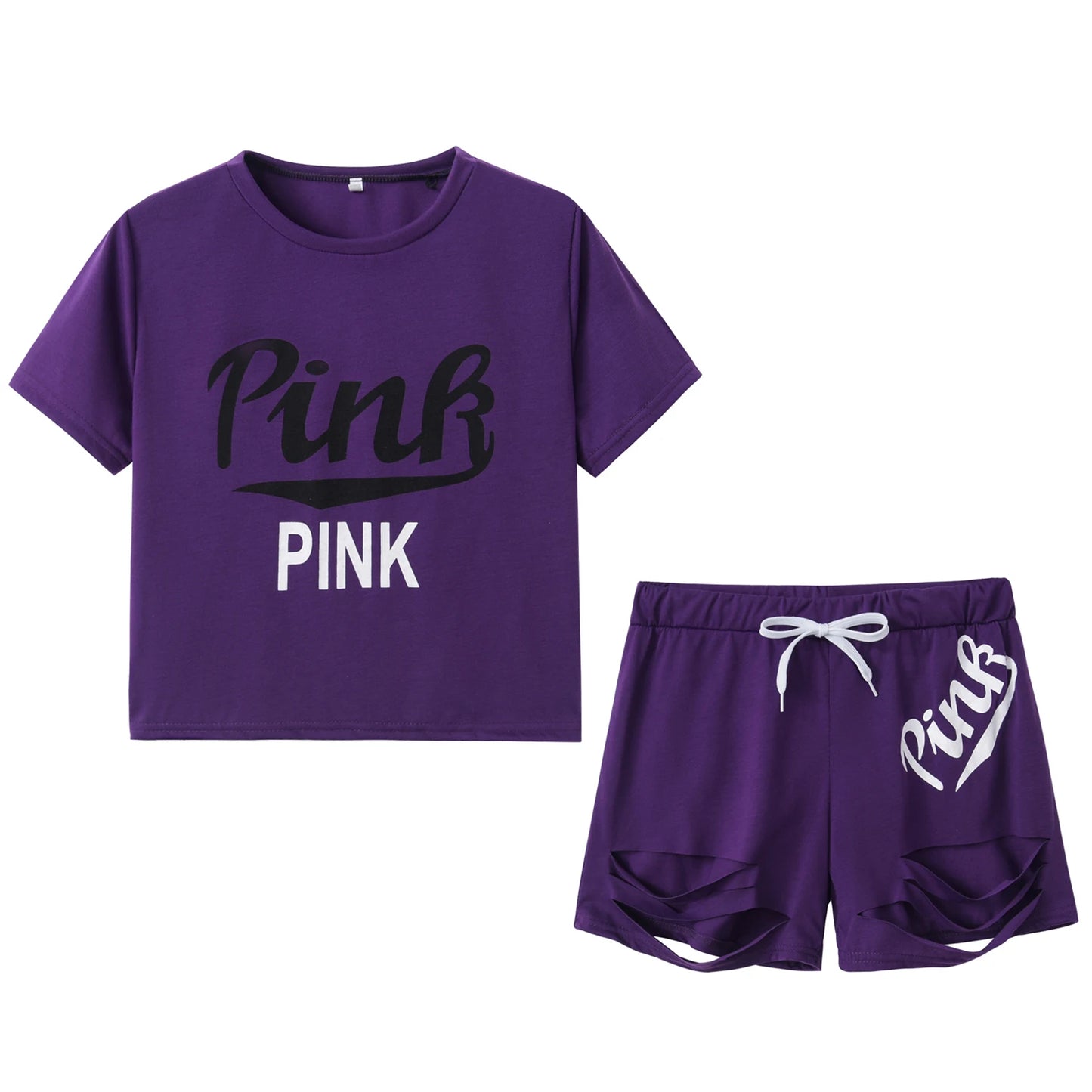 Hot Selling European & American Women's Summer Pink Letter Print Shorts Set