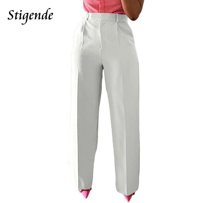 Wide-Leg Straight Dress Pants – Women's Loose Fit Mid-Waist Trousers for Office & Business Casual Wear