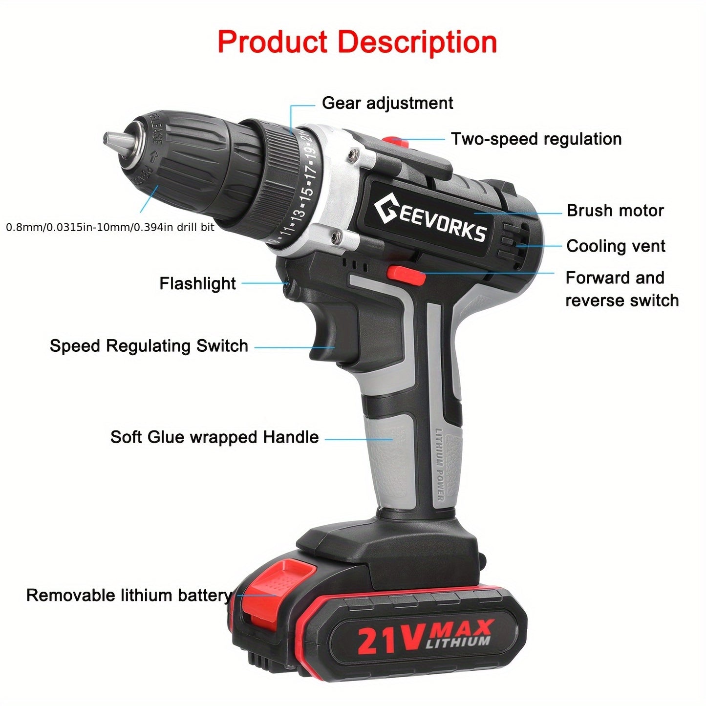 Lixada 21V Cordless Impact Drill