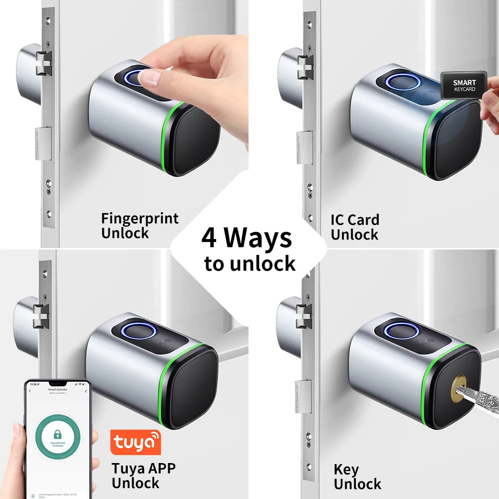Smart Cylinder Lock with Tuya Bluetooth | Fingerprint & 13.56MHz IC Card | Includes CR123A Battery | Easy Installation | Replace S1