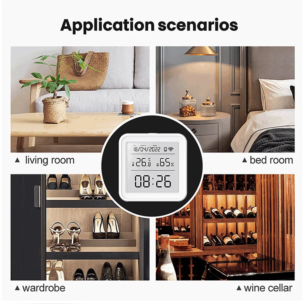 Tuya WiFi Smart Temperature & Humidity Sensor – Backlit Hygrometer & Thermometer, Compatible with Alexa & Google Assistant