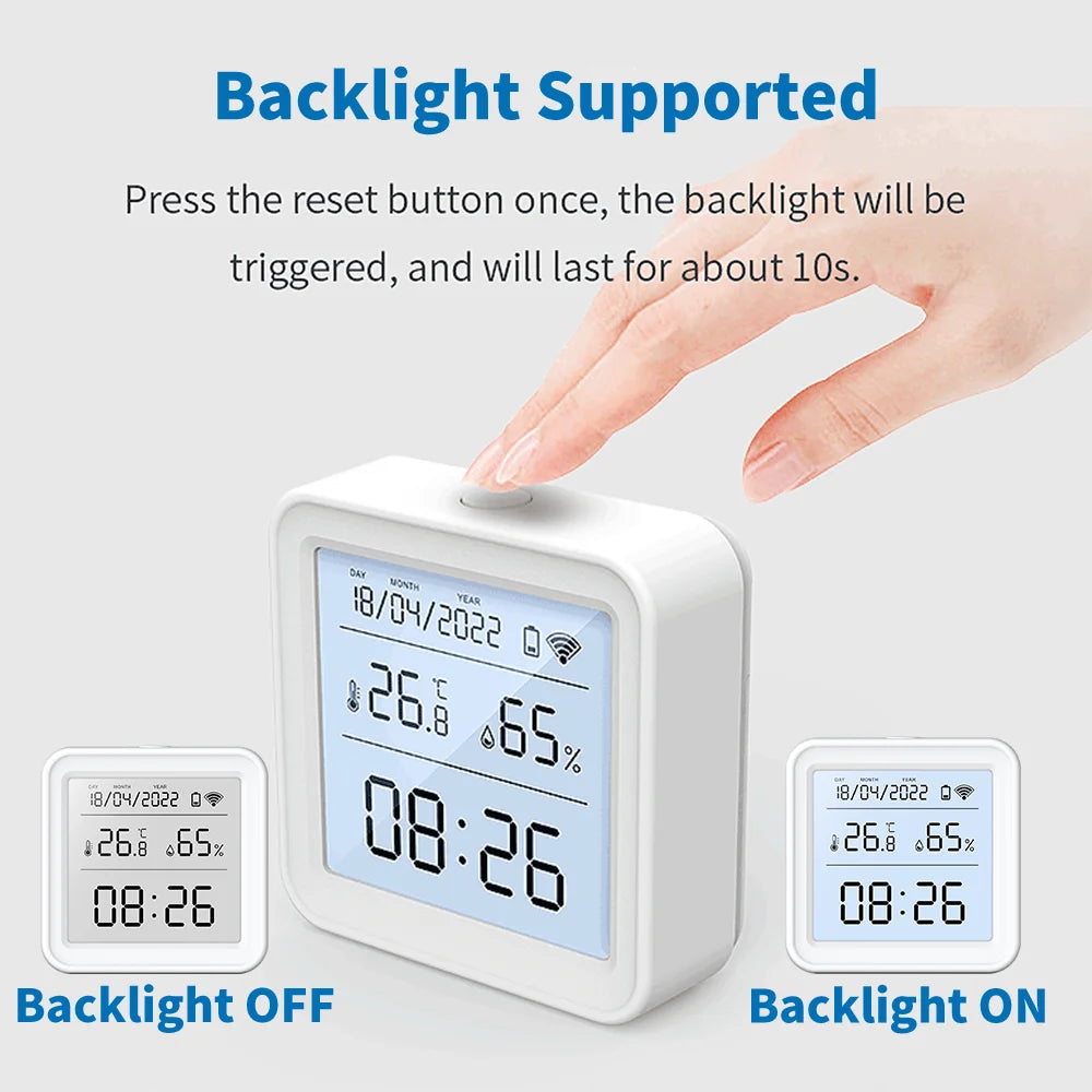Tuya WiFi Smart Temperature & Humidity Sensor – Backlit Hygrometer & Thermometer, Compatible with Alexa & Google Assistant