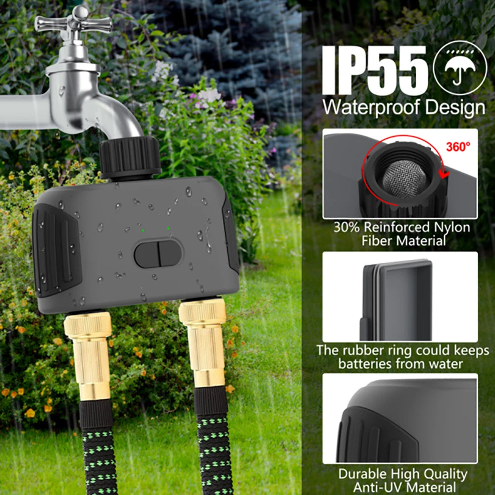 Tuya Smart Garden Watering Timer with 2 Outlets & Rain Delay Controller