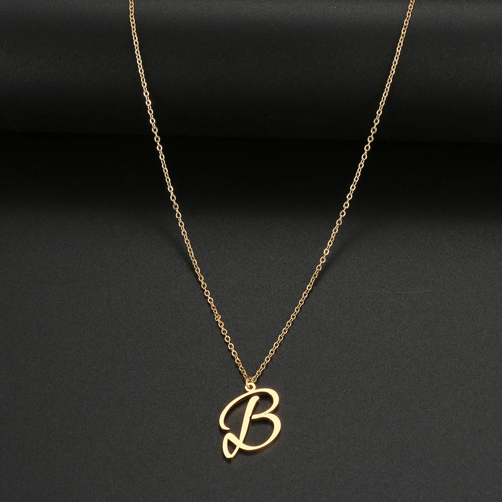 Artistic A-Z Stainless Steel Letter Necklace – Elegant Pendant Jewelry for Women, Perfect for Parties & Gifts