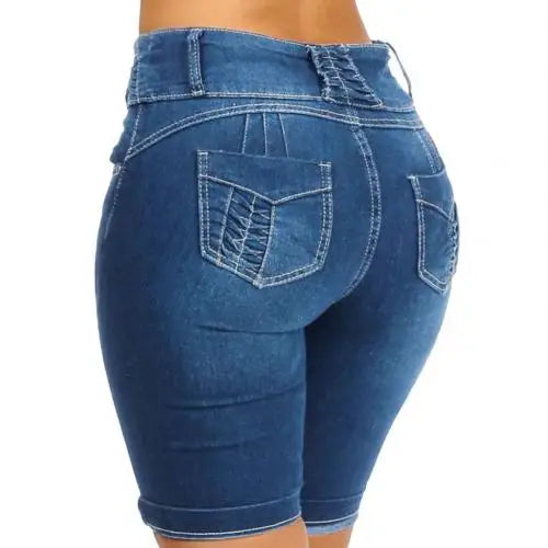 New Sexy High-Waist Denim Skinny Shorts - Stretch Bodycon Knee-Length Jeans