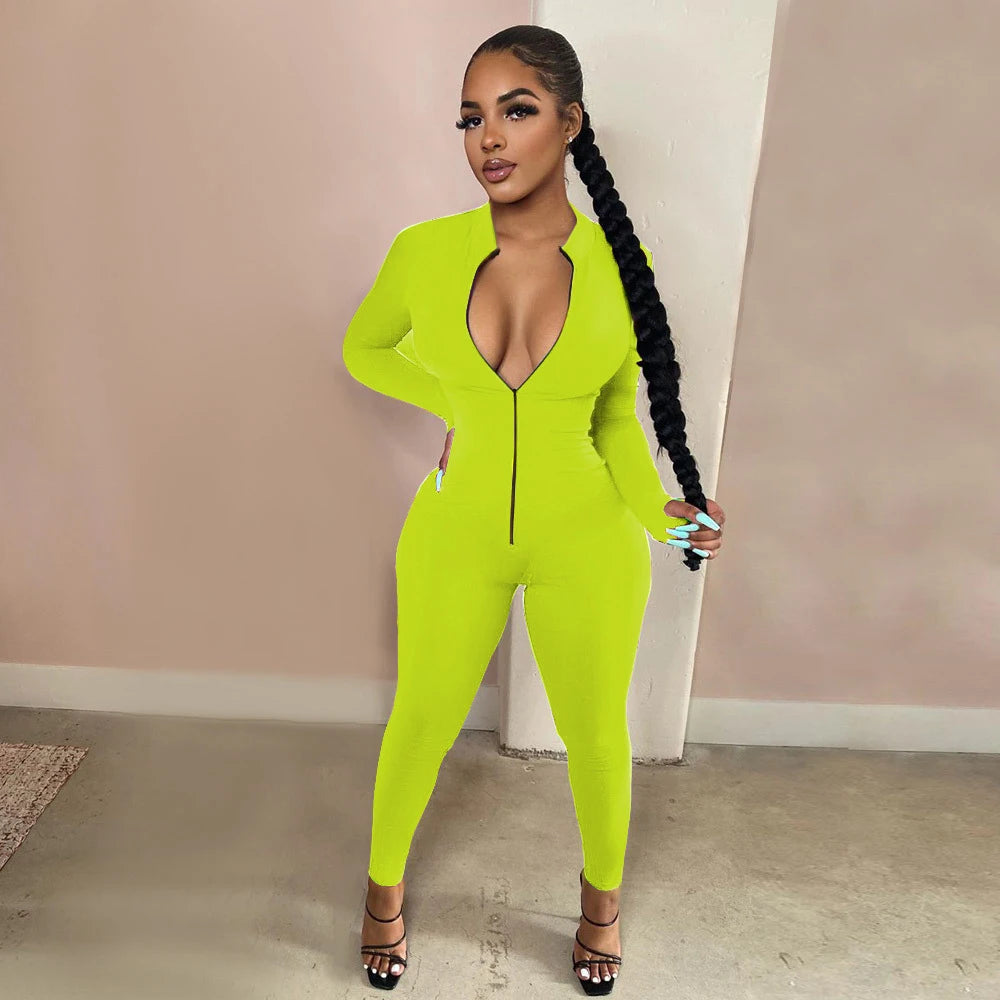 New Solid Color Long Sleeve Workout Romper Jumpsuit