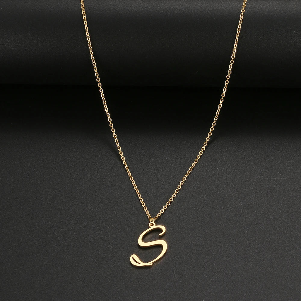 Artistic A-Z Stainless Steel Letter Necklace – Elegant Pendant Jewelry for Women, Perfect for Parties & Gifts