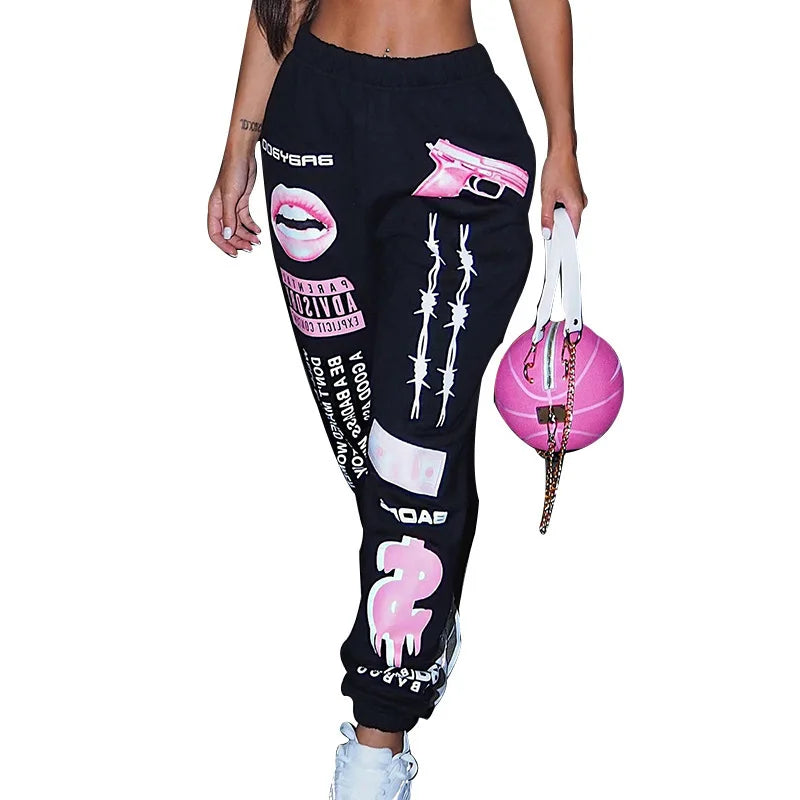 Women’s Elastic Waist Printed Harem Joggers Sweatpants