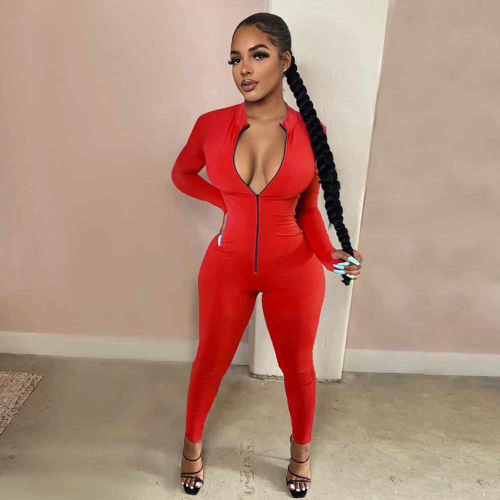 New Solid Color Long Sleeve Workout Romper Jumpsuit