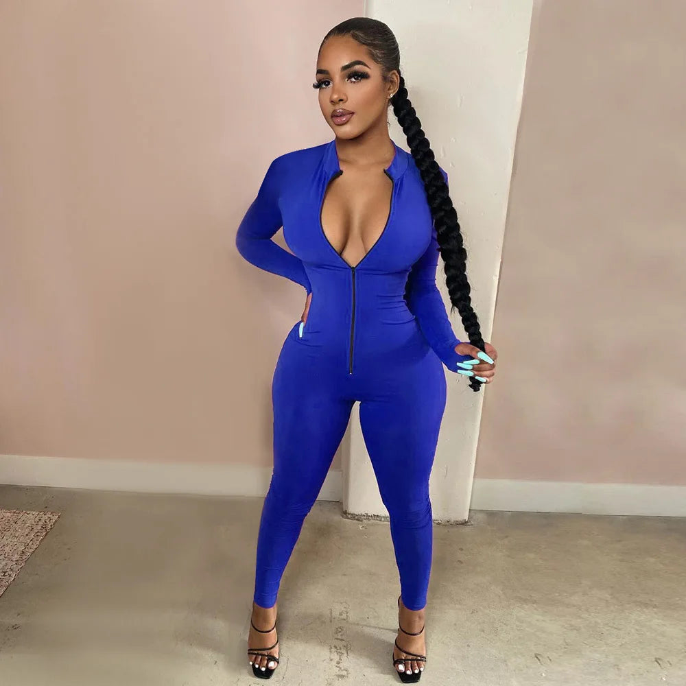 New Solid Color Long Sleeve Workout Romper Jumpsuit