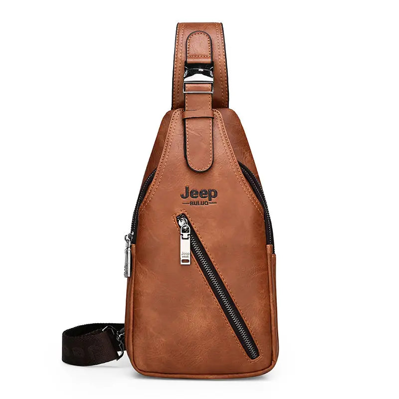 JEEPBULUO Men's Leather Chest Sling Bag – High-Quality Split Leather Crossbody