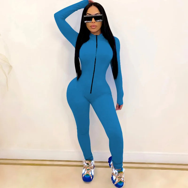 New Solid Color Long Sleeve Workout Romper Jumpsuit