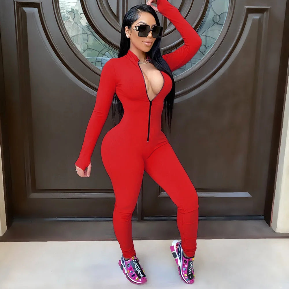 New Solid Color Long Sleeve Workout Romper Jumpsuit