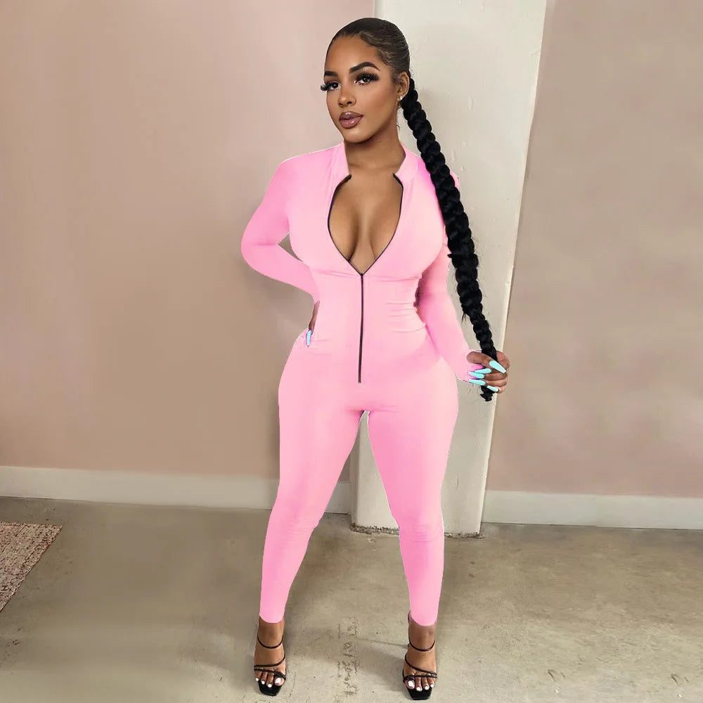 New Solid Color Long Sleeve Workout Romper Jumpsuit
